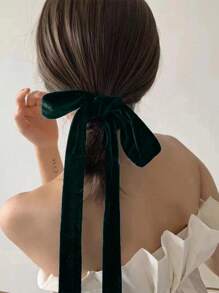1 Phụ kiện tóc ruy băng dài nhung xanh đậm cho nữ có nơ thanh lịch, thích hợp sử dụng hàng ngày - Màu xanh lá cây đậm - Xem 1