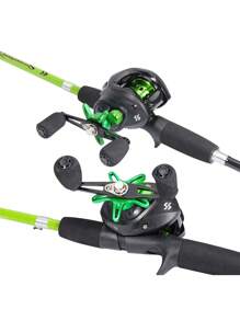 SOUGAYILANG 1.8M Baitcasting Fishing Rod And Reel Combo 2 Sections Glass Fiber Pole ABS Reel Seat Comfortable EVA Handle And 7.2:1 Gear Ratio Reel With Aluminum Spool Fishing Set For Beginner - Green - View 3