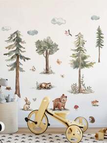 mama look 4 件 11.81 * 35.43 英寸森林动物墙贴，松树，蘑菇，兔子，泰迪熊，刺猬，卡通贴纸，自粘绘画，适用于卧室、客厅、书房、学校装饰，PVC 可移除，可爱图画，礼物，客厅装饰，家庭卧室焕新，厨房创意，浴室装饰，贴纸，墙贴花，乙烯基贴花用于家庭装饰，春季装饰品刷新您的家，Rama 装饰贴纸礼物生日毕业 - 灰色 - 查看 2