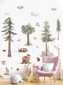 mama look 4 件 11.81 * 35.43 英寸森林动物墙贴，松树，蘑菇，兔子，泰迪熊，刺猬，卡通贴纸，自粘绘画，适用于卧室、客厅、书房、学校装饰，PVC 可移除，可爱图画，礼物，客厅装饰，家庭卧室焕新，厨房创意，浴室装饰，贴纸，墙贴花，乙烯基贴花用于家庭装饰，春季装饰品刷新您的家，Rama 装饰贴纸礼物生日毕业 - 灰色 - 查看 6