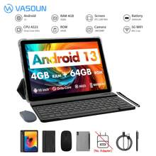 VASOUN Touch 10 Plus Android 13 平板电脑（A523 8 核 2.0Ghz/4GB RAM/64GB Rom 支持 1TB SD 扩展/10.1 英寸 1280*800 Ips 屏幕/5G WIFI 802.11ac/BT 5.2/WIFI 6 802.11ax/6000mah/Type-C/2mp+8mp 摄像头/带免费皮套、键盘、鼠标、手写笔（无适配器） - 灰色 - 查看 1