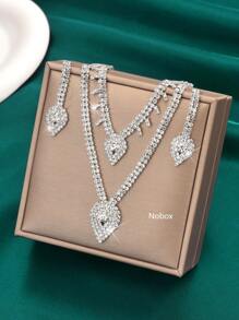 1 Bộ trang sức vòng cổ và hoa tai trái tim đính đá sang trọng thời trang, phù hợp cho phụ nữ mặc hàng ngày, đám cưới, tiệc tùng (Không bao gồm hộp quà) - bộ trang sức - Xem 4