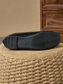 Women's Square Toe Flat Casual Slip-On Loafers, Black, Suitable For Work, Commuting And Daily Wear, Fall Season