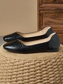 Women's Square Toe Flat Casual Slip-On Loafers, Black, Suitable For Work, Commuting And Daily Wear, Fall Season