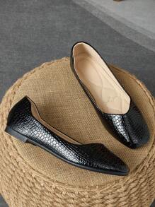 Women's Square Toe Flat Casual Slip-On Loafers, Black, Suitable For Work, Commuting And Daily Wear, Fall Season