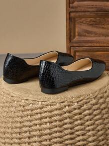 Women's Square Toe Flat Casual Slip-On Loafers, Black, Suitable For Work, Commuting And Daily Wear, Fall Season