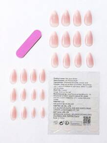24pcs Short Almond Shaped Minimalist Sexy Wind Pink & White Ombre Glitter False Nails With 1pc Buffing Strip & 1pc Jelly Gel Press On Nails Supplies - Multicolor - View 3