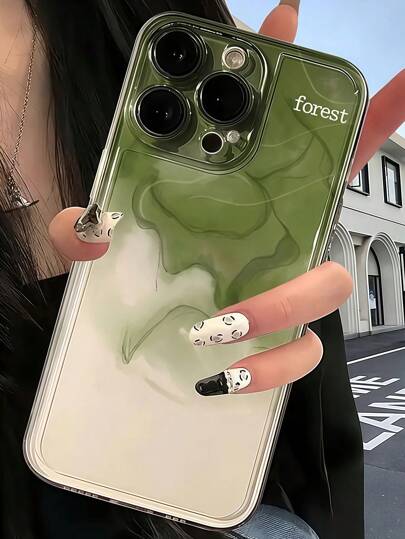 创意绿雾设计彩绘图案透明 TPU 防震保护手机壳适用于 16/15/14/13/12/11/Xs/Xr/X/7/8/Mini/Pro/Plus/Pro Max