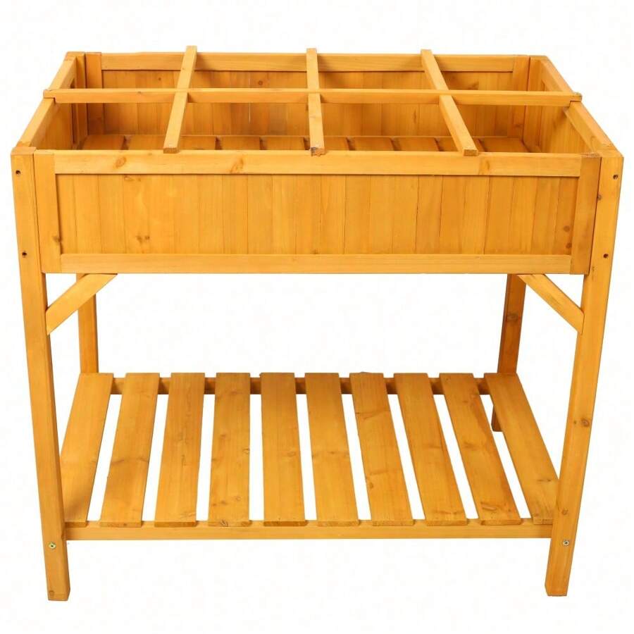 Raised Garden Bed With Legs, Wooden Elevated Planter Box With 8 Grids