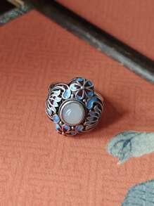 CVNANA 1 件装复古宫廷花丝蓝工艺镀铂金仿和田玉戒指女款珠宝礼物送长辈 - A - 查看 6