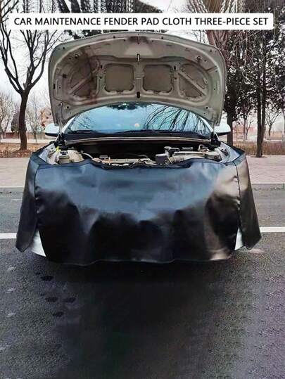 3pcs/Set Car Repair Cleaning Leather Pad, Magnetic Mudguard Protective Mat, Waterproof Scratch-Resistant Durable Engine Repair Mat, Car Body Protective Pad