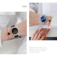 欧宝尔中性奢华小品牌简约风格钢网带薄女士手表，合金防水石英腕表，圣诞节、新年、情人节的节日礼物 - 多色 - 查看 9