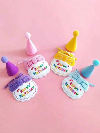 2pcs/Set Pet Cat Dog Birthday Costume, Made Of Polyester, Cartoon Cute Accessories For Birthday, Party, Holiday Celebration