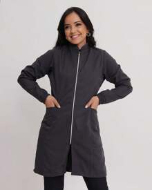 Women's Priest Collar Lab Coat - Dark Grey - View 6