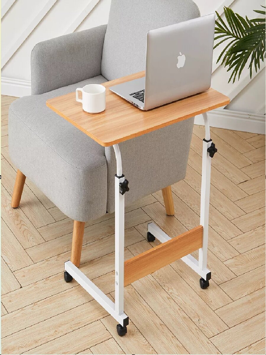 Mobile Over Bed Chair Table Hospital Overbed Height Adjustable Laptop Tray Stand - white and wood colour - View 1