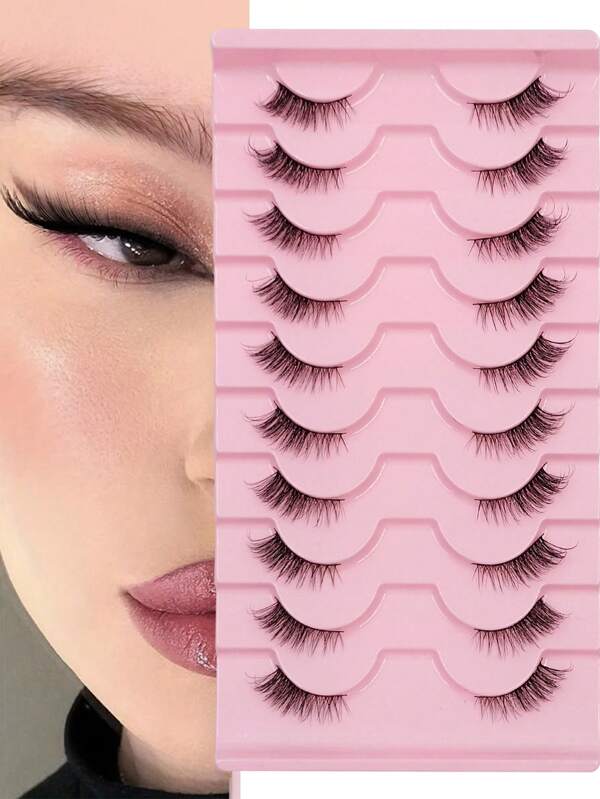 10 Pairs Half Corner Eyelashes Natural Look Cat Eye Faux Mink False Eyelashes, Fluffy Soft Long Half Lashes Suitable For Daily Use Strip Lashes, Lashes, Eyelashes, Fake Lashes