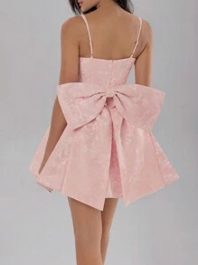 Women Elegant Jacquard Cocktail Dress With Bowknot Decor,Suitable For Date, Party,Wedding Dress,Bridesmaid Dress,Graduation Dress - Pink - View 2