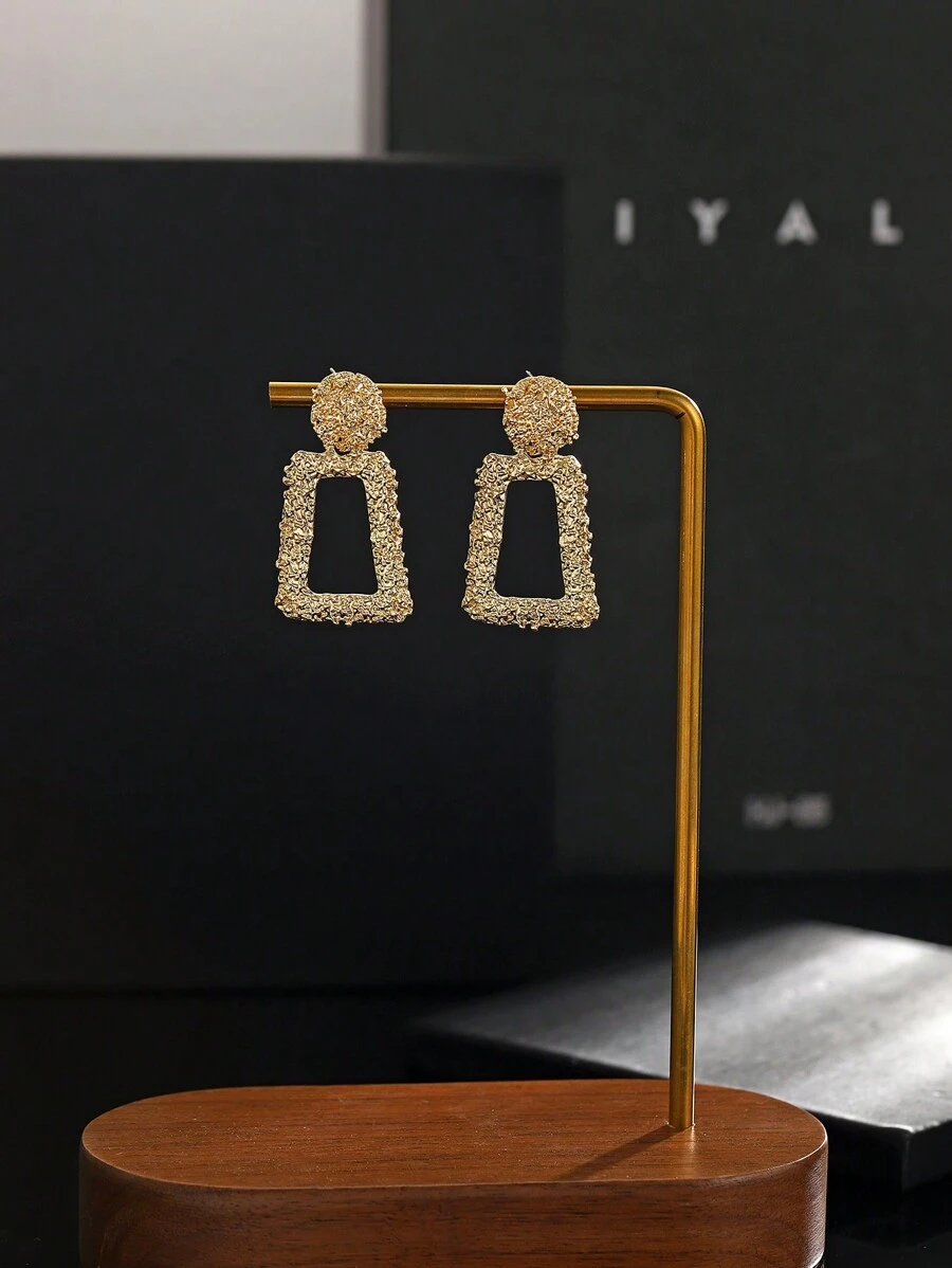 1 对波西米亚风格几何梯形金属复古时尚大号个性耳环 - 金黃色 - 查看 1