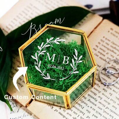 1 hộp nhẫn cưới bằng thủy tinh hình lục giác tùy chỉnh, hộp đựng nhẫn cầu hôn và kết hôn cá nhân hóa, quà tặng kỷ niệm đám cưới, cho mẹ, Ngày của Mẹ, sinh nhật, kỷ niệm, tân gia, phong cách vintage tối giản, trang trí nhà thẩm mỹ