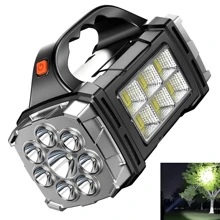 Linterna portátil brillante recargable por USB, linterna potente para el hogar y actividades al aire libre, luz LED de alto poder con larga distancia de alcance, luz de trabajo COB para camping, luz solar para exteriores - Negro - Ver 9