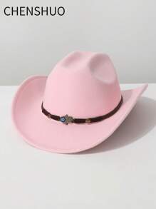 1pc Women's Solid Color Faux Wool Material, Hand-Woven Decoration, Western Cowboy Hat, Jazz Hat, Panama Hat, Suitable For Music Festival, Western Cowboy Theme Events, Retro Parties, Costume Plays, Fashion Shows, Festivals, Birthdays, Stage Performances, And Daily Wear - Top Hat - View 4