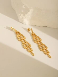 MESTILO 1 Pair Exaggerated 18K True Gold Stainless Steel Gold Water Drop Diamond Shaped Long Earrings, Suitable For Women For Everyday Wear