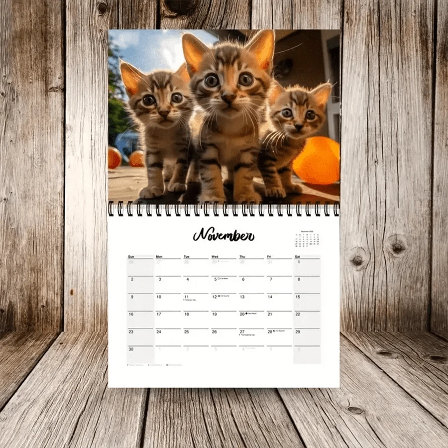1pc 2025 Cross Border Kitty Cat Spiral Calendar 12 Month Cute Cat