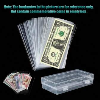 100pcs Money Sleeves With Storage Box, Dollar Bill Protectors, Money Holders, Christmas Day Easter New Year Gift 100pcs/200pcs Premium Banknote Storage Bags - Collectible Display & Storage For Coins And Commemorative Banknotes - Reusable, Protective, And Organized And Christmas Gift Idea Pack Clear Paper Money Holders, Dollar Bill Sleeves, Currency Collection Sleeves Protector Bag, 6.3x3.15 Inches