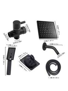 YAOPENG 一套淋浴组合，包含一个8英寸高压方形雨淋式花洒（3种喷淋模式）、一个手持花洒、一根59英寸超长软管、一个三通分水器、一个花洒支架和一个G1/2通用顶部花洒头，安装简便。浴室配件，浴室工具 - 黑色-ABS噴頭 - 查看 8