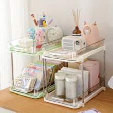 1 件，2 层拉出式化妆品收纳盒，颜色随机，透明 PET 塑料护肤品收纳盒，便携式浴室/厨房/办公室收纳盒，亚克力化妆品收纳盒 - 顏色隨機 - 查看 1