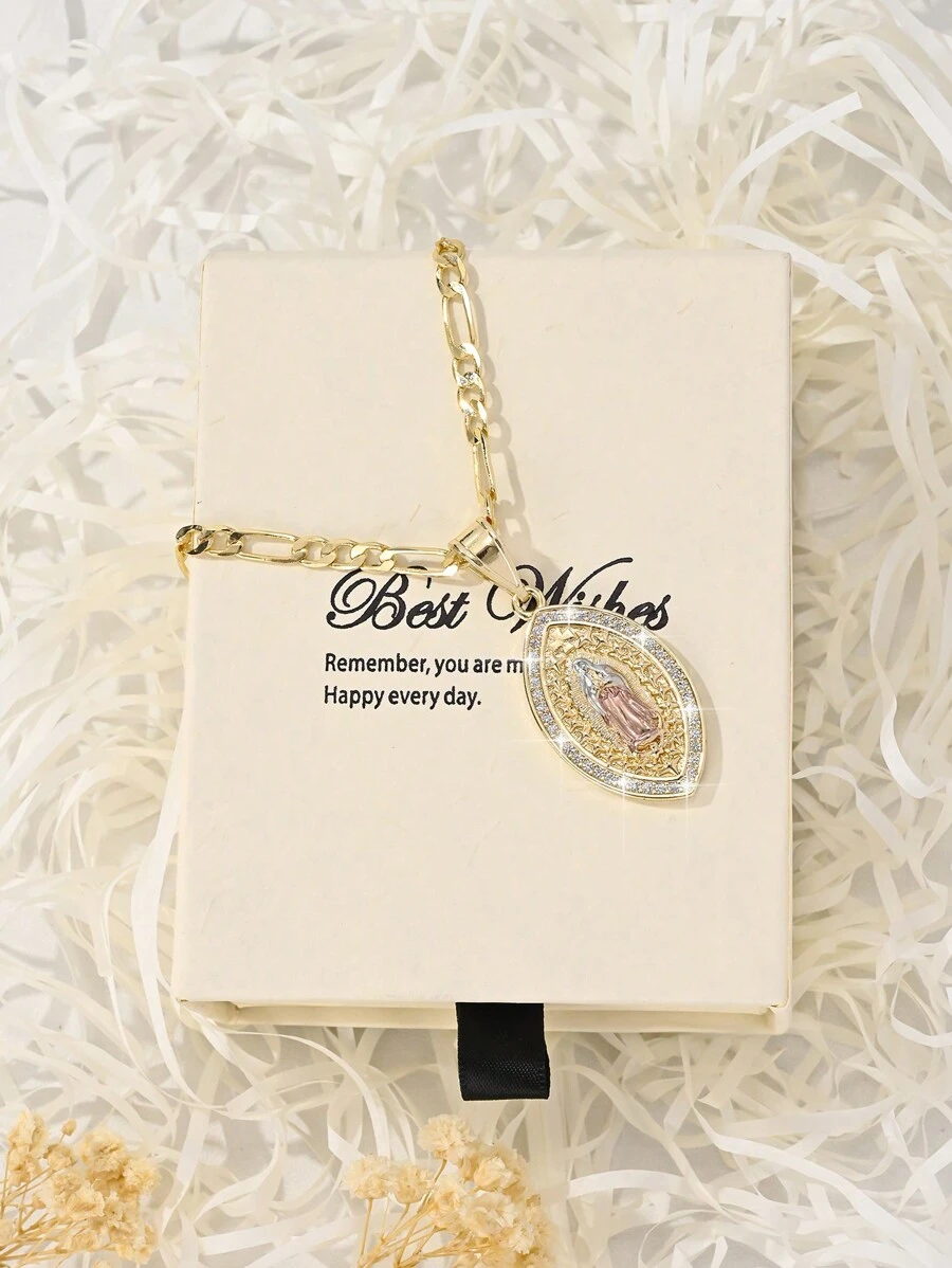 1 chiếc vòng cổ mặt dây chuyền Đức Mẹ Đồng Trinh bằng đồng mạ vàng 14K chạm khắc và sơn với Cubic Zirconia, phong cách Châu Âu thanh lịch, hộp quà tặng lời chúc tốt đẹp nhất, thích hợp cho mẹ, các cặp đôi, bạn bè, trang phục hàng ngày và ngày lễ - vàng vàng - Xem 1