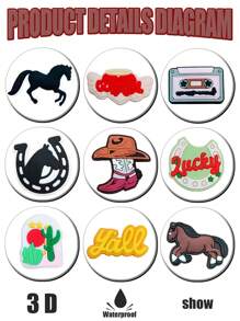 19 PCS Cowboy Series, Horses, Cowboy Hats, Tapes, Cowboy Boots, Horseshoes Show Charms - Detachable Shoe Accessories With Adorable Design, Easy To Use, And Perfect For Horse Riding, Costume Party, And Fashion Statement - Add A Touch Of Western Flair To Your Outfit