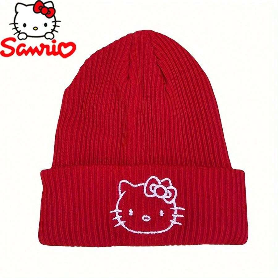 Sanrio Touca de Tricô da Sanrio, Vermelha, Estampa Cartoon, Forro