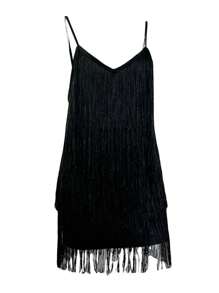 Women Sleeveless Evening Dress Elegant V-Neck Backless Ball Gown With Sequined Fringe For Cocktail Wedding Party - màu đen - Xem 4
