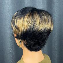 1 件女士短款精灵短发真人发假发无蕾丝机织无胶假发挑染 1B/30 150% 密度 4 英寸分层直发巴西雷米发精灵假发 - 間色 - 查看 4
