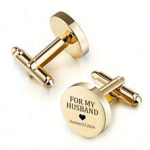 Pair Of Men Personalized Cufflinks, Stainless Steel Round Shirt Cufflinks, Wedding Jewelry Gift, Anniversary Gift, Perfect Valentine's Day Gift For Boyfriend, Husband