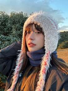 1pc Braided Colorful Tassel Beanie, Knitted Mixed Color Women Outdoor Travel Photography Props, Spring