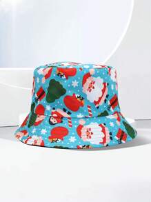 1 chiếc mũ xô in hình ông già Noel, người tuyết, bông tuyết và cây thông Noel hoạt hình mới, thời trang đa năng để bảo vệ khỏi ánh nắng mặt trời ngoài trời, phụ kiện trang phục Giáng sinh - Nhiều màu - Xem 1