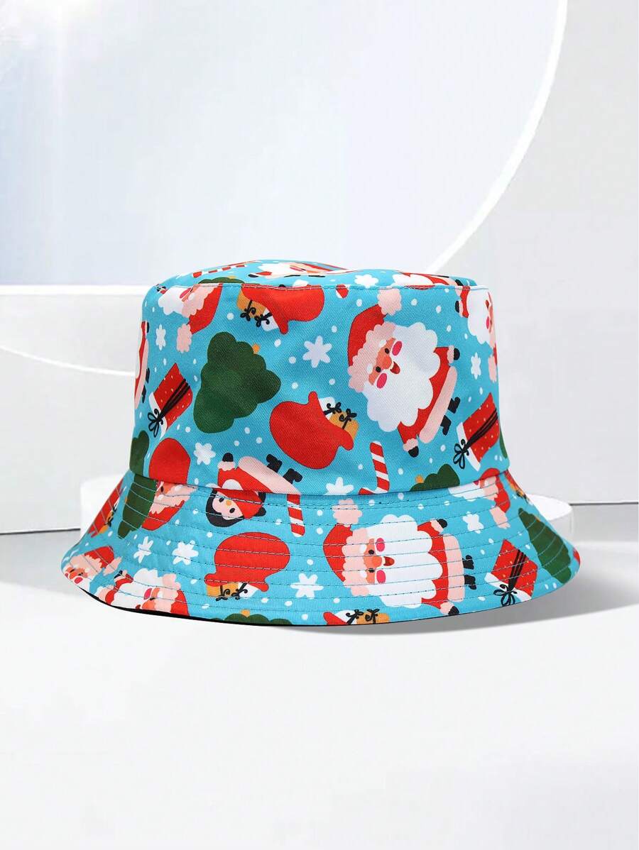 1 chiếc mũ xô in hình ông già Noel, người tuyết, bông tuyết và cây thông Noel hoạt hình mới, thời trang đa năng để bảo vệ khỏi ánh nắng mặt trời ngoài trời, phụ kiện trang phục Giáng sinh - Nhiều màu - Xem 1
