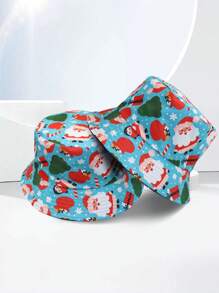 1 chiếc mũ xô in hình ông già Noel, người tuyết, bông tuyết và cây thông Noel hoạt hình mới, thời trang đa năng để bảo vệ khỏi ánh nắng mặt trời ngoài trời, phụ kiện trang phục Giáng sinh - Nhiều màu - Xem 3