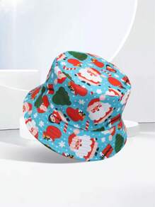 1 chiếc mũ xô in hình ông già Noel, người tuyết, bông tuyết và cây thông Noel hoạt hình mới, thời trang đa năng để bảo vệ khỏi ánh nắng mặt trời ngoài trời, phụ kiện trang phục Giáng sinh - Nhiều màu - Xem 2