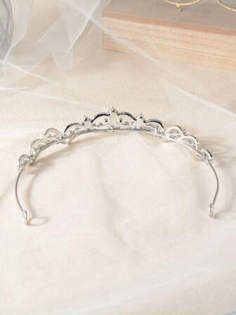 1pc Geometric Pattern Elegant Zinc Alloy Rhinestone Stripe Headband, Suitable For Bride Wedding, All Seasons