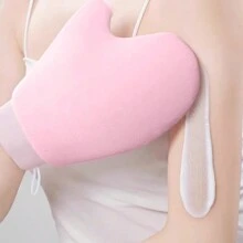 身体乳液涂抹手套、按摩工具，用于快速轻松地涂抹防晒霜、精油和自助晒黑霜，植绒材料 - 彩色 - 查看 4