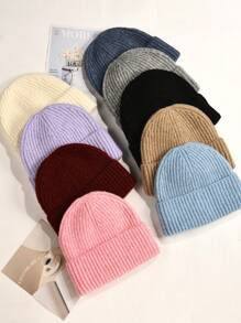 1 pièce Bonnet en tricot de fourrure de lapin unisexe, doux et moelleux, multicolore, tendance, polyvalent, convenant pour la rue, la chaleur, les activités de plein air, Noël