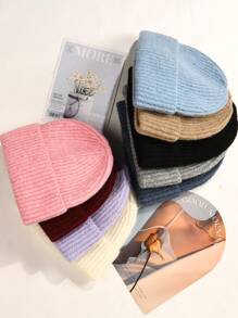 1 pièce Bonnet en tricot de fourrure de lapin unisexe, doux et moelleux, multicolore, tendance, polyvalent, convenant pour la rue, la chaleur, les activités de plein air, Noël