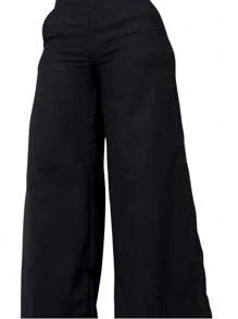 Women's Linen Wide Leg Trousers With Lining For Work - màu đen - Xem 3