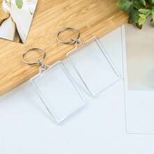 100pcs Acrylic Plastic Blank Keyrings Insert Photo Passport Key Rings UK - Transparent - View 4