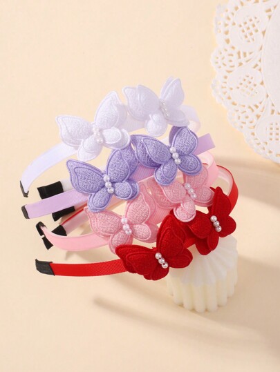 4 sztuki/zestaw śliczne dziewczęce motylkowe opaski na głowę, sztuczne perłowe motylkowe obręcze do włosów, casualowe śliczne dziewczęce akcesoria do włosów, festiwalowe dziewczęce księżniczki obręcze do włosów na podróż