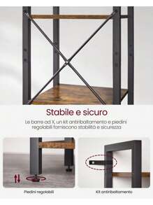 VASAGLE Scaffale a 6 Ripiani, Libreria per Ufficio, Studio, Soggiorno, Camera da Letto, 30 x 40 x 187,5 cm, Stile Industriale, Marrone Vintage e Nero/Greige e Nero - Marrone ruggine - Visualizzare 3