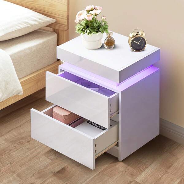 CLIPOP Adulti 2 cassetto LED comodini 45x35x52cm, moderno LED in legno collegato comodino, comodino nero con luce LED luminosa camera da letto tavolo laterale regalo (nero)